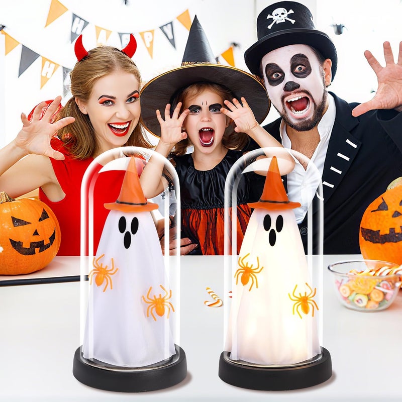 Tayfeim Halloween Decor-Halloween Decorations Indoor-Light Up Ghost in Glass Cloche-Cute Ghost with Light for Home Kitchen Mantel Tabletop Party Decor- Ghost-Orange - Image 3